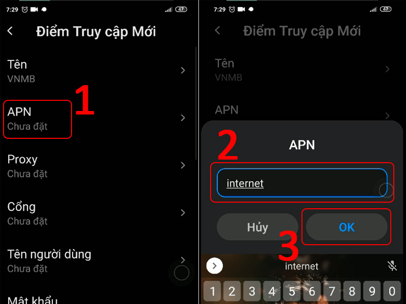 Nhập APN của nh&agrave; mạng